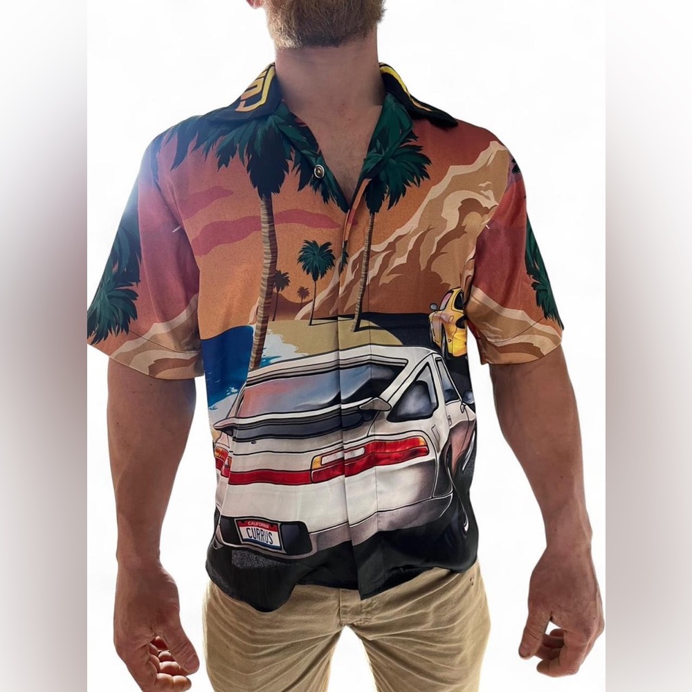 Vintage ,Exclusive Tropical Car Print Men's Shirt